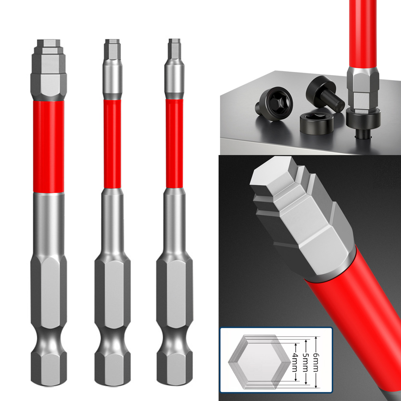 Power Tools Red - 빨간색 S3 티타늄 도금 육각 드라이버