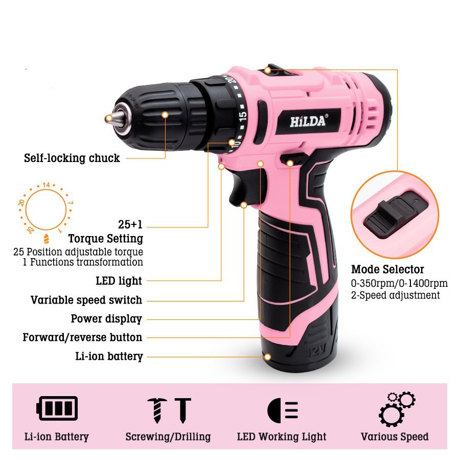 핑크색 핸드 드릴 10mm 2단 변속 임팩트 리튬 전동 - Power Tools Pink 리뷰 및 가격